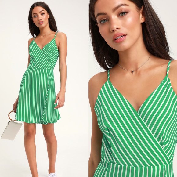 Lulus Dresses & Skirts - Lulu's Jayla Green Striped Tie-Back Skater Dress